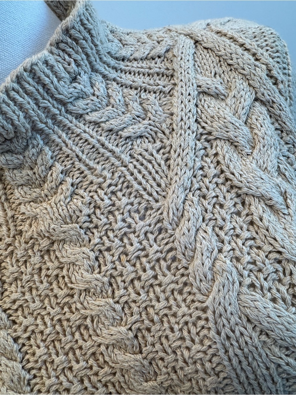 Harold's Vintage Cream Cable Knit Mockneck Sweater Cotton Linen Size M - Picture 6 of 8